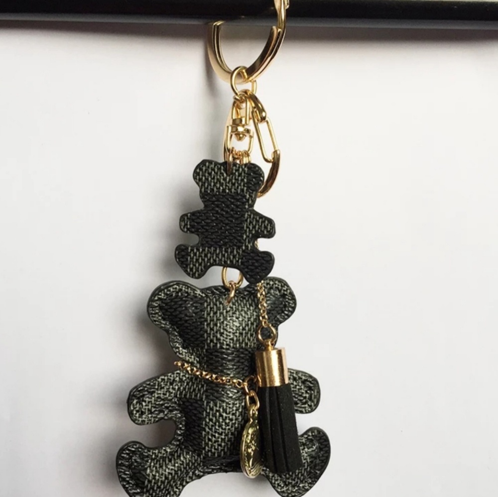 Black Patchwork Teddy Bear Keychain